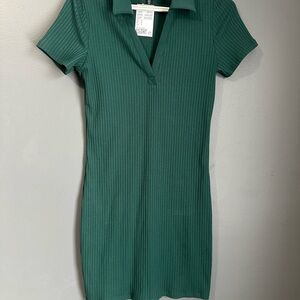 H&M Green Ribbed Mini Dress